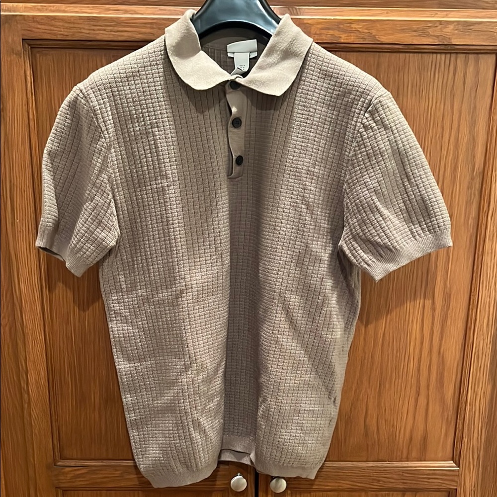 H&M Tan Polo Shirt with Textured Design